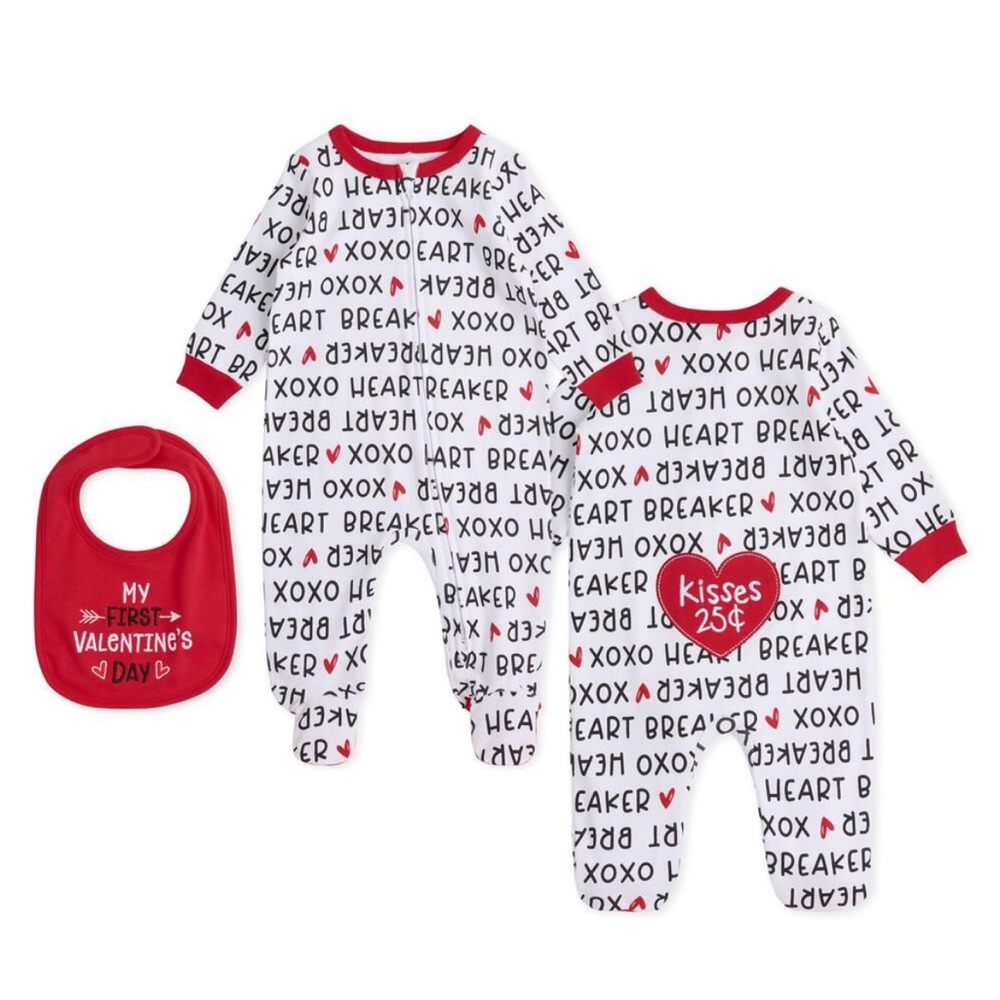 NWT Valentine’s 0/3 months Koala Baby Sleep And Play With Bib Red